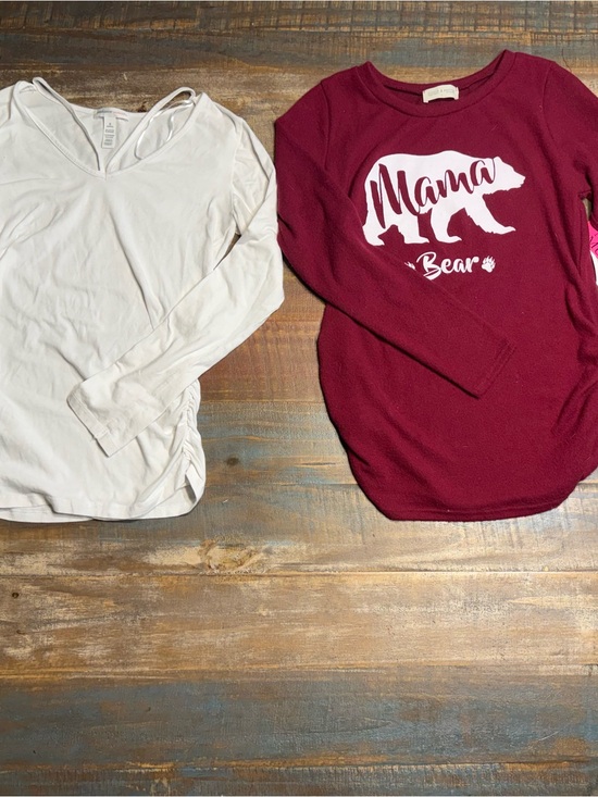 Ambiance Tops - Ambiance - maternity Burgundy 'Mama Bear' Long Sleeve and White Long sleeve